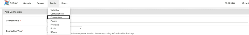 Airflow dashboard Connections option