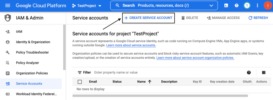 Create service account in GCP